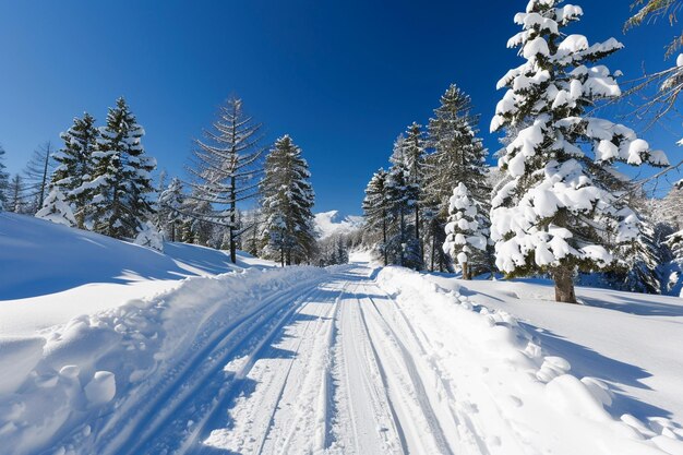 a snowy road with a bunch of snow on it