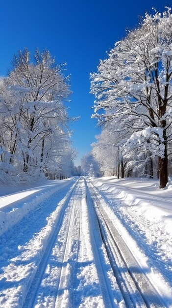 a snowy road with snow on it