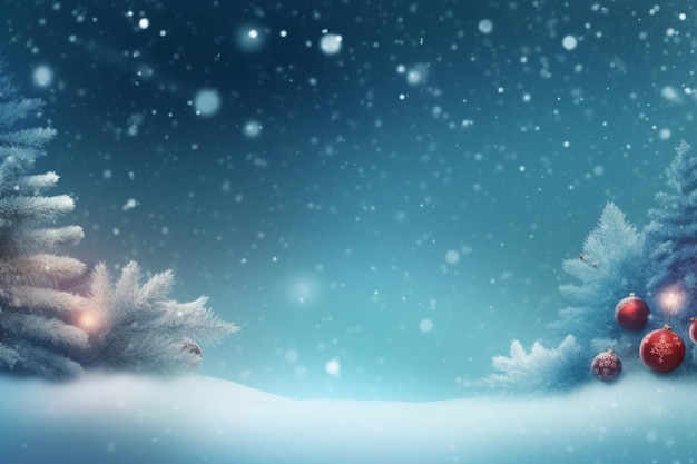 A snowy scene with a blue background and a snowy forest and the words christmas on the top.