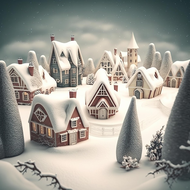 A snowy scene with a snowy landscape and a house with the letter t on it.