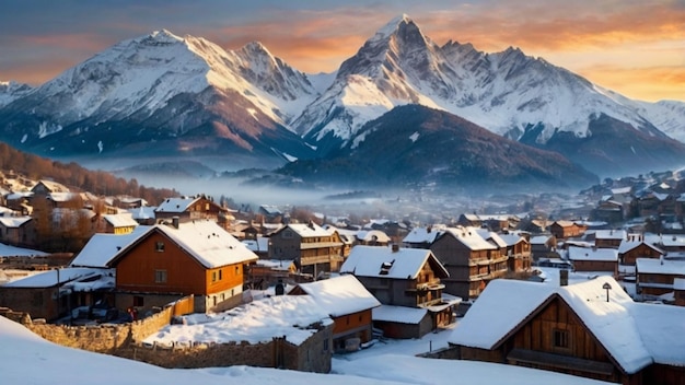 Snowy Village at Dawn