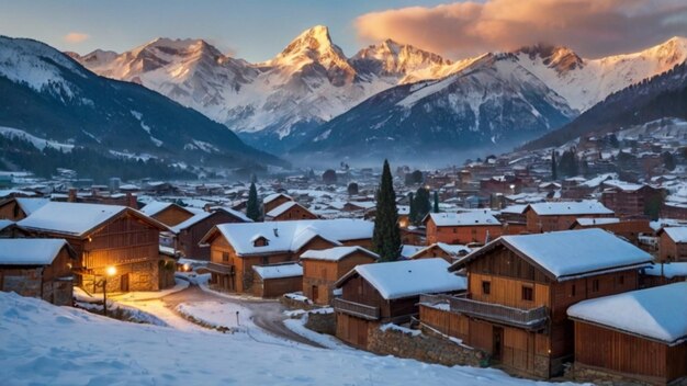 Snowy Village at Dawn