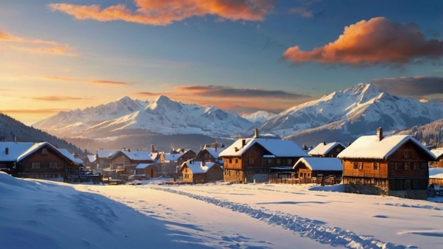 Snowy Village at Dawn