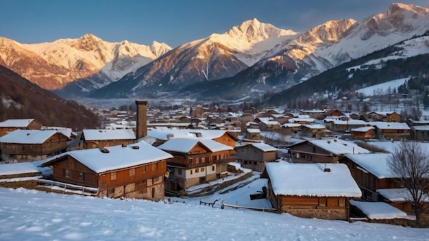 Snowy Village at Dawn