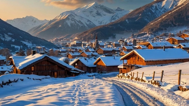 Snowy Village at Dawn