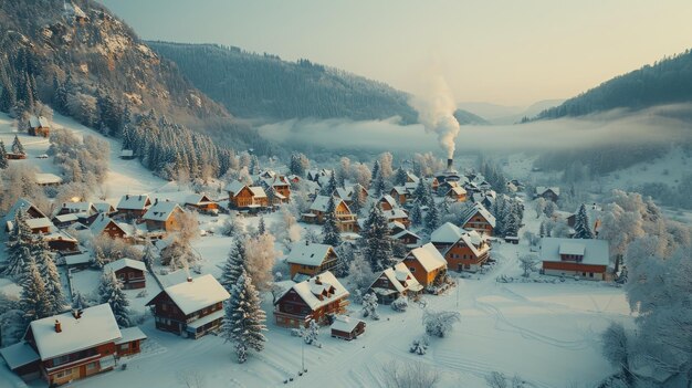 Photo snowy village in the mountains