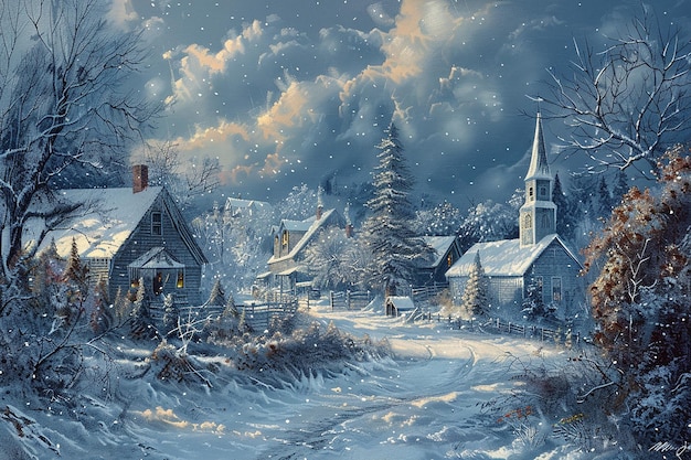 A snowy village scene