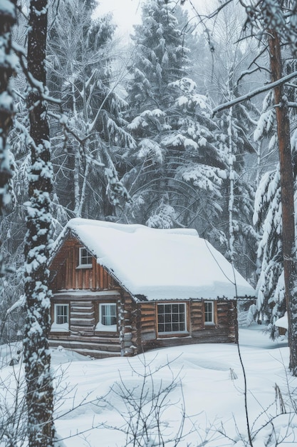 Photo snowy winter cottage nestled in cozy forest