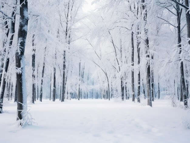 Snowy winter fairytale forest close up branches under snow picture with blank space for text