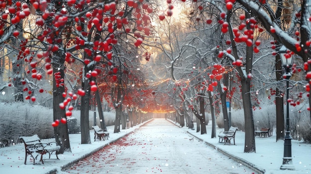 Snowy Winter Pathway in a Park