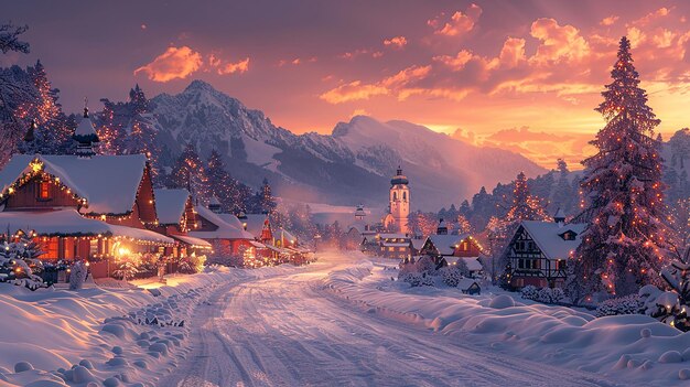 a snowy winter scene with a house and trees in the background