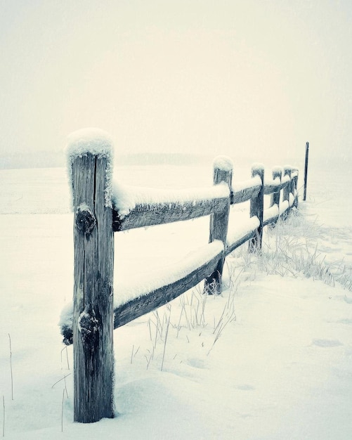 Photo snowy wooden fence in a winter wonderland photo