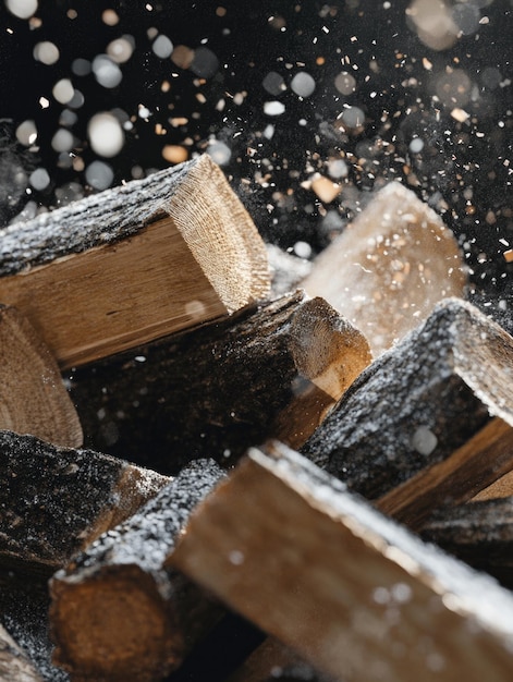 Photo snowy woodpile