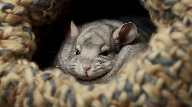 A snuggly chinchilla curled up in a ball AI generated