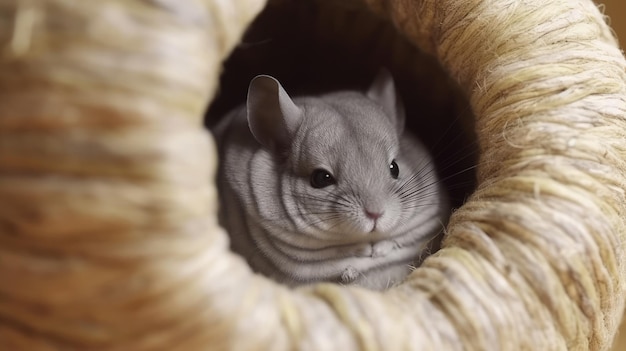 A snuggly chinchilla curled up in a ball AI generated