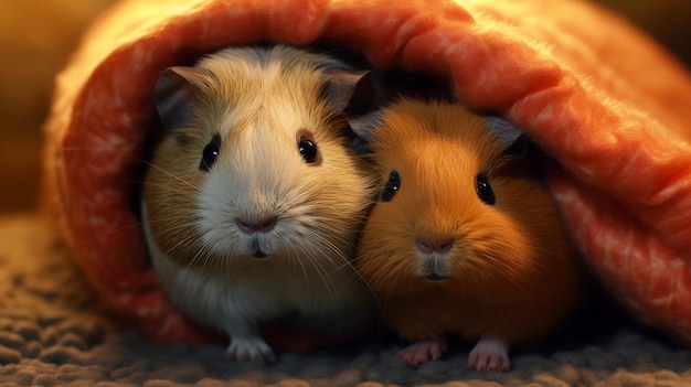 A snuggly guinea pig cuddling with its mate AI generated