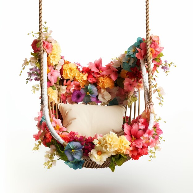 Photo so beautiful floral hammock swing chair isolated on white background