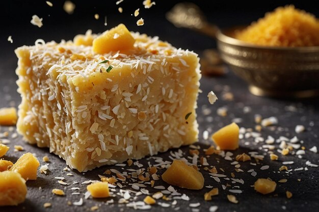 Soan Papdi with a sprinkling of desiccated coconut