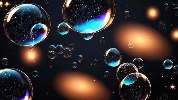 Soap bubbles on a dark background close up ai photo