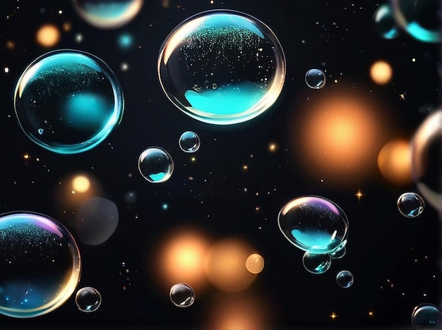 Soap bubbles on a dark background close up ai photo