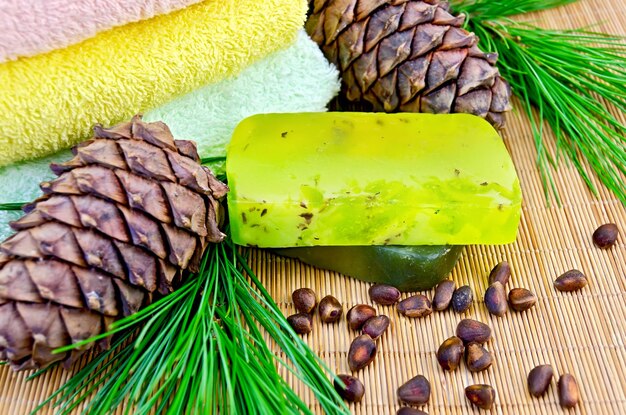 Soap homemade green with cedar cones