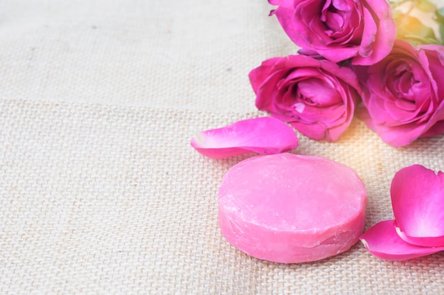 soap scrube and pink rose