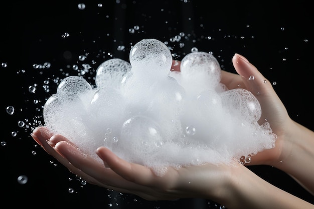 Soapy Foam Bubbles Texture on Woman's Hand