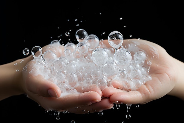 Soapy Foam Bubbles Texture on Woman's Hand