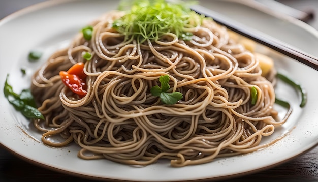 Soba noodles on plate Japanese food