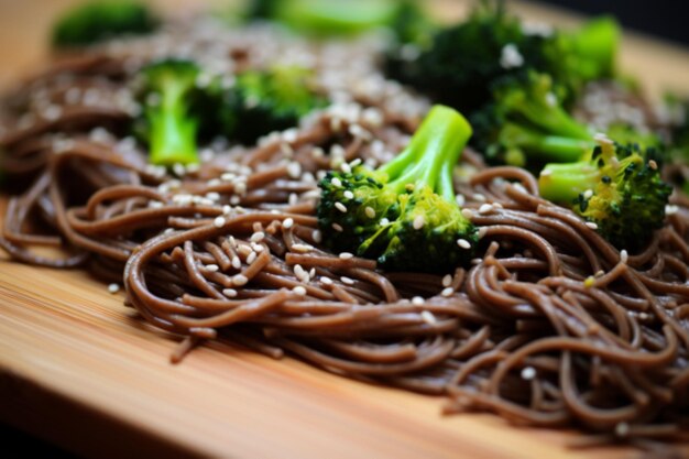 Photo soba noodles with roasted broccoli and sesame