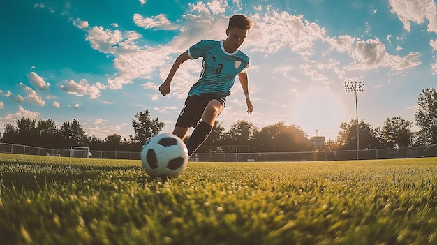 Soccer action shot dramatic lighting