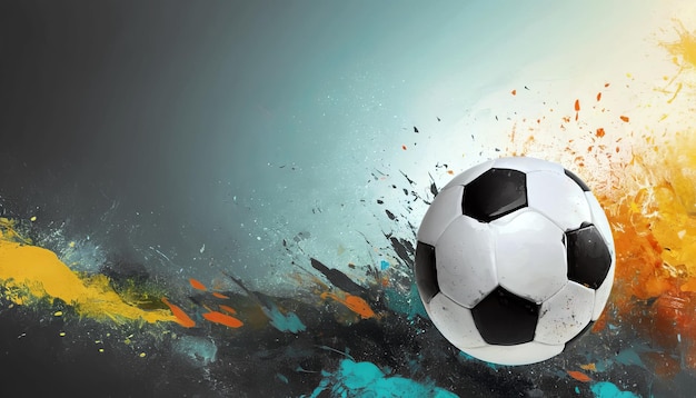 Soccer ball on a blue background blue yellow splashes of paint Dynamic illustration Euro 2024