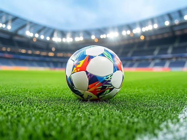 Photo soccer ball in a european stadium