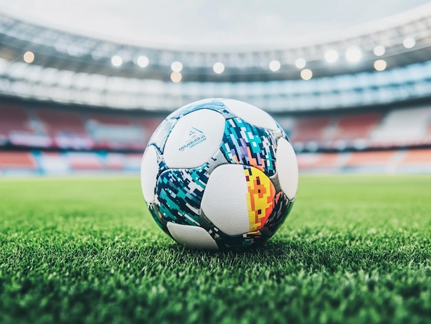 Photo soccer ball in a european stadium