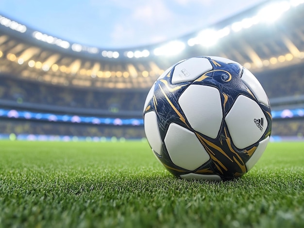 Photo soccer ball in a european stadium