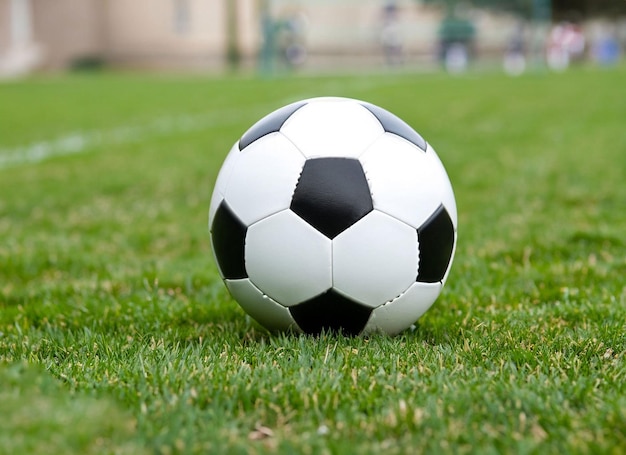 A soccer ball on a field with the word soccer on it