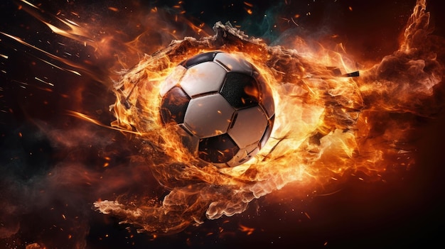 Soccer ball in fire Burning fireball Goal in sport game