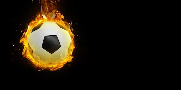 soccer ball on fire Isolated on a black background