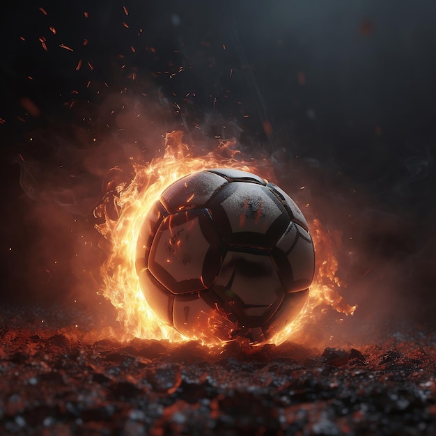 A soccer ball on fire