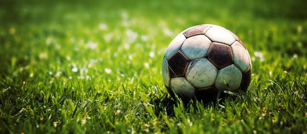 Soccer ball on green grass background