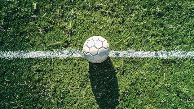 Soccer Ball on Green Grass Field With White Line Boundary in Photography