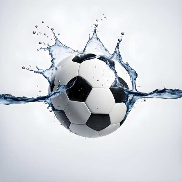 a soccer ball is being splashed in the water with the splashes of water