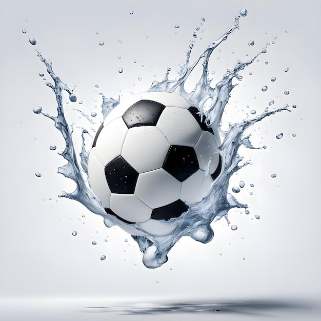 a soccer ball is floating in the water with the splash of water splashing around it