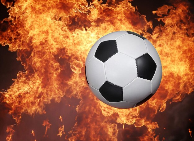 A soccer ball is flying through the air with the word " fire " on it.