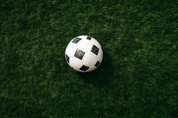 soccer ball on lawn from above with copy space