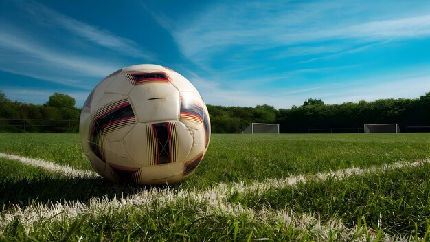 Soccer Ball on Lush Green Field under Clear Blue Sky Photo