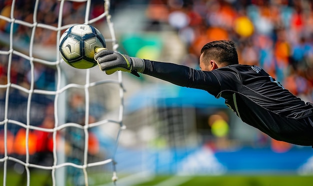 Photo soccer ball in midair during a decisive penalty kick