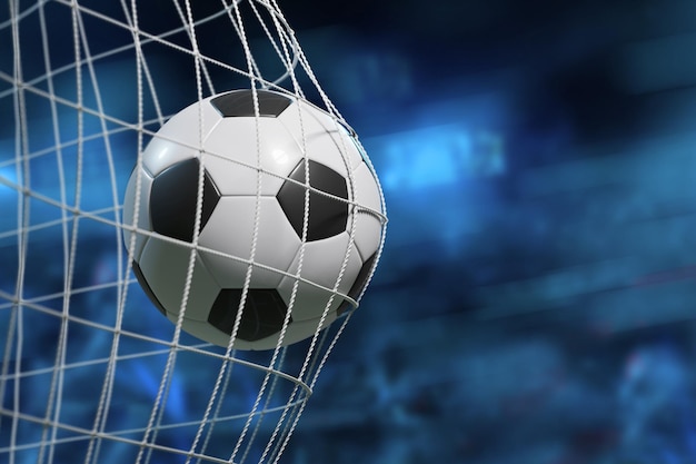 Soccer ball scoring the goal and moving the net 3D illustration