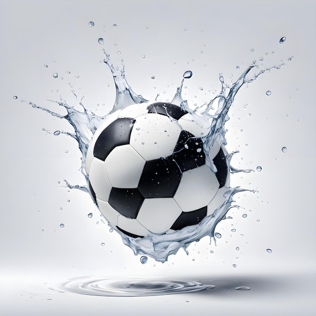 a soccer ball splashing into the water with splashes of water splashing around it