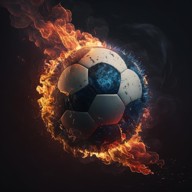 Soccer ball sports wrapped in a fire flames image generative AI